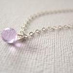 Sterling Silver Necklace With Tiny Violet Glass..