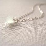 Sterling Silver Necklace With Tiny Pale Mint Green..