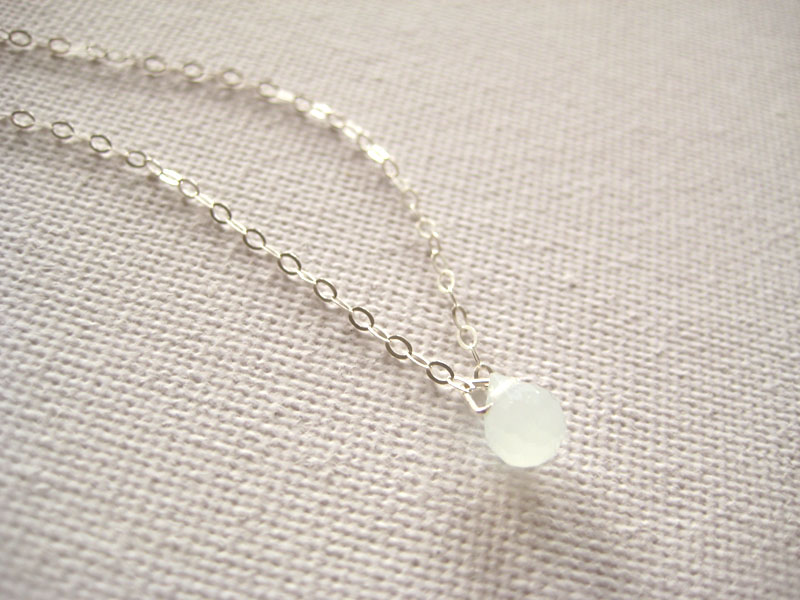Sterling Silver Necklace With Tiny Pale Mint Green Glass Droplet Pendant - Sea Dew